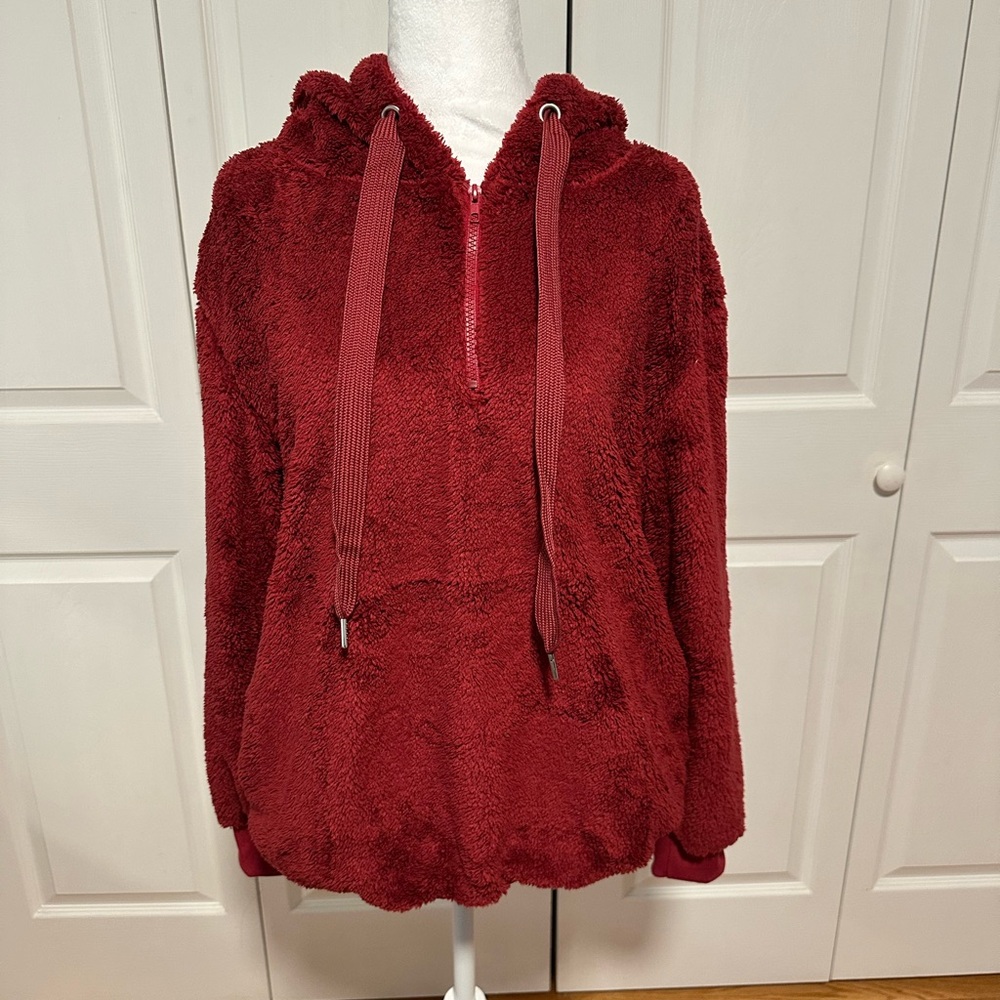 Cozy Red Fleece Hoodie Quarter Zip